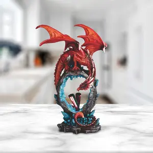 10.5"H Red Dragon with Rainbow Icicle Statue Fantasy Decoration Figurine