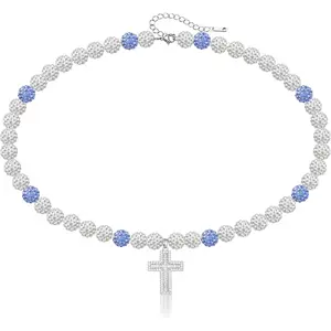 Baseball Necklaces for Boys & Men - 16 Inch & 18-20 Inch Rhinestone Bead & Cross Pendant Adjustable Drip Bling Necklace for Baseball Team Lovers