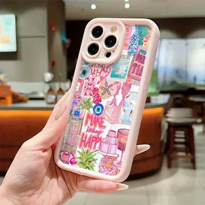 High Column Pink Colorful Patchwork TPU Shockproof Full Coverage Precision Protective Case, Compatible with iPhone 17 E Air Pro ProMax iPhone16 15 14 Plus 13 12 Mini 11 X XS XR