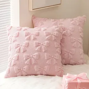 Bowknot-Design Cushion Covers without Filler, 2 Cute Plush Soft Throw Pillow Covers for Home Sofa & Bed, Home Textile
