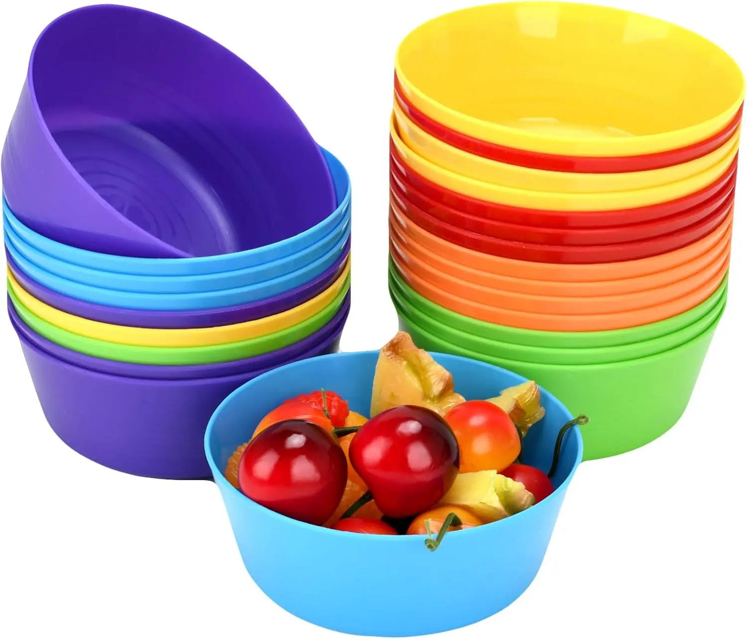 24-Pack Plastic Bowls 10 oz, Microwave & Dishwasher Safe, 6 Vibrant Colors (4 Each), Lightweight Stackable Bowls for Cereal, Salad, Soup, Snacks, Party, Camping (Multicolor)
