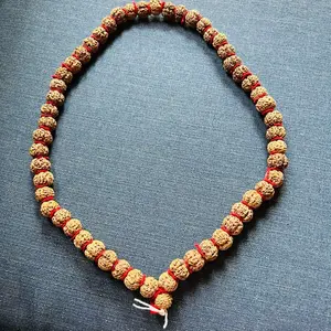Nepali Rudraksha Mala 5 Mukhi 55 Beads for Chanting Healing Meditation with Red String Decorations