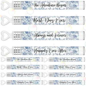 Wedding Mini Bubble Wands Bulk Heart Bubble for Guests Send Off Wand Adults Bridal Shower Party Supplies Valentine Anniversaries Celebration(120 Count,Blue Black,Blue Flower)
