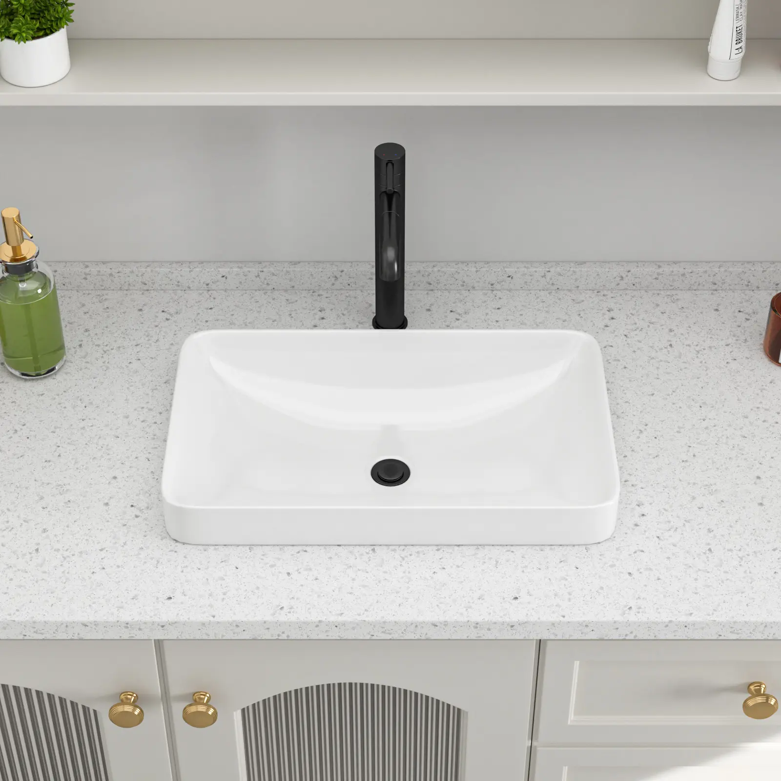 Logmey 19" L x 12" W Semi Recessed Bathroom Sink White Rectangle Porcelain Ceramic Lavatory Vanity Sink,Home Improvement Finds,bathroom vessel sink,bathroom makeover,modern bathroom design