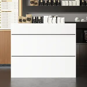 47" Modern Reception Desk: White & Black Stripe Counter for Lobbies/Salons/Retail – Commercial Front Desk with Storage Makeup Vanity Table Adjustable Dressing Table