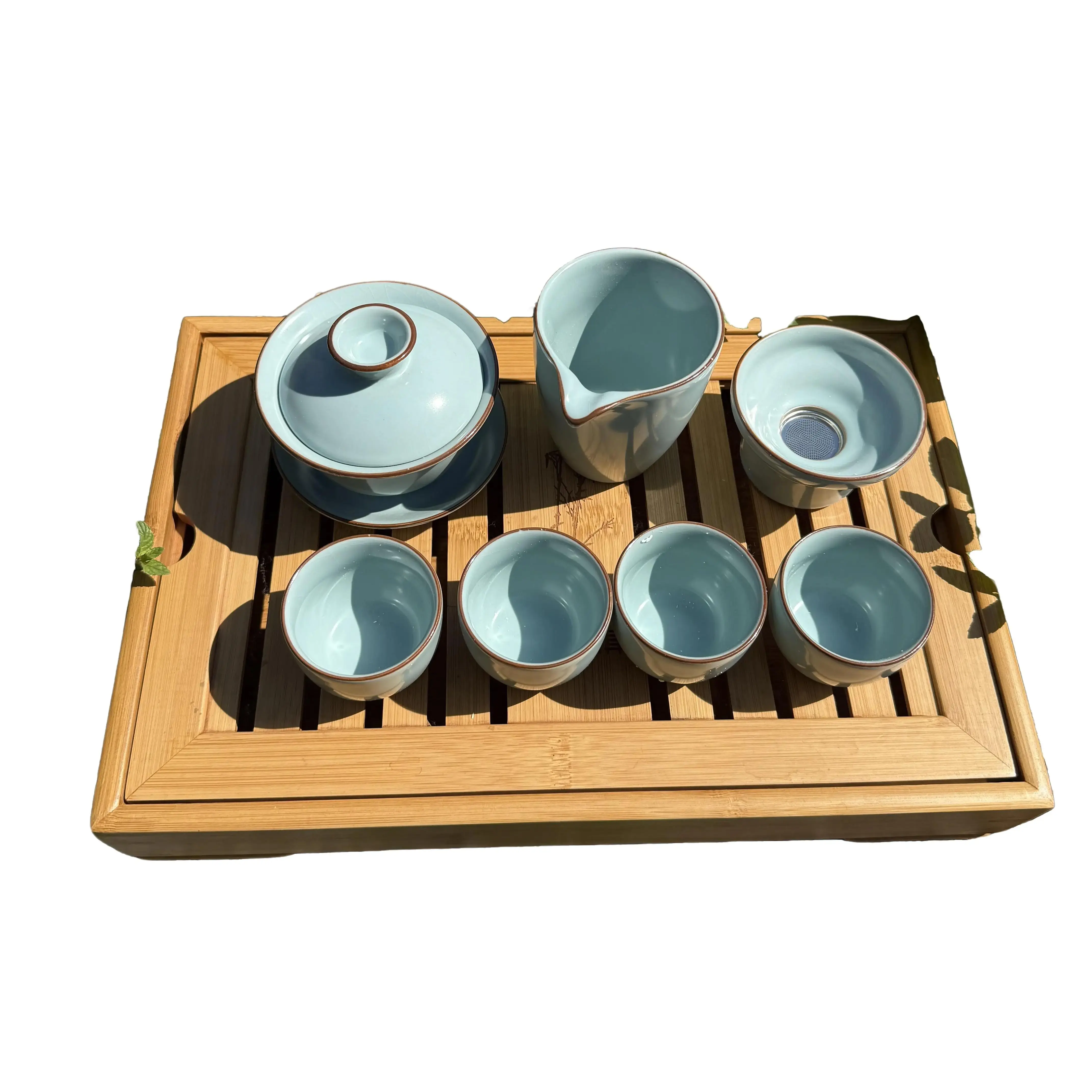 Blue Sky Gaiwan Tea Set - Elegant Light Blue Design with 4 Tea Cups Gaiwan Serving Pot Ceramic Strainer Optional Tea Tray Perfect for Any Occasion