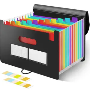 12 Pocket Accordion File Organizer, Stationery Storage Organizer, Plastic Expandable File Folder, Letter A4 Size, Blank Labels, for Documents, Bills, Taxes, Receipts