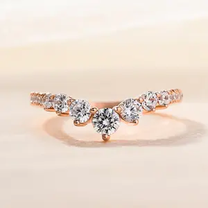 Effinny Rose Golden 0.5ct Stunning V Shaped Stacking Wedding Ring,5A Cubic Zirconia,Sterling Silver Jewelry Outdoorfun