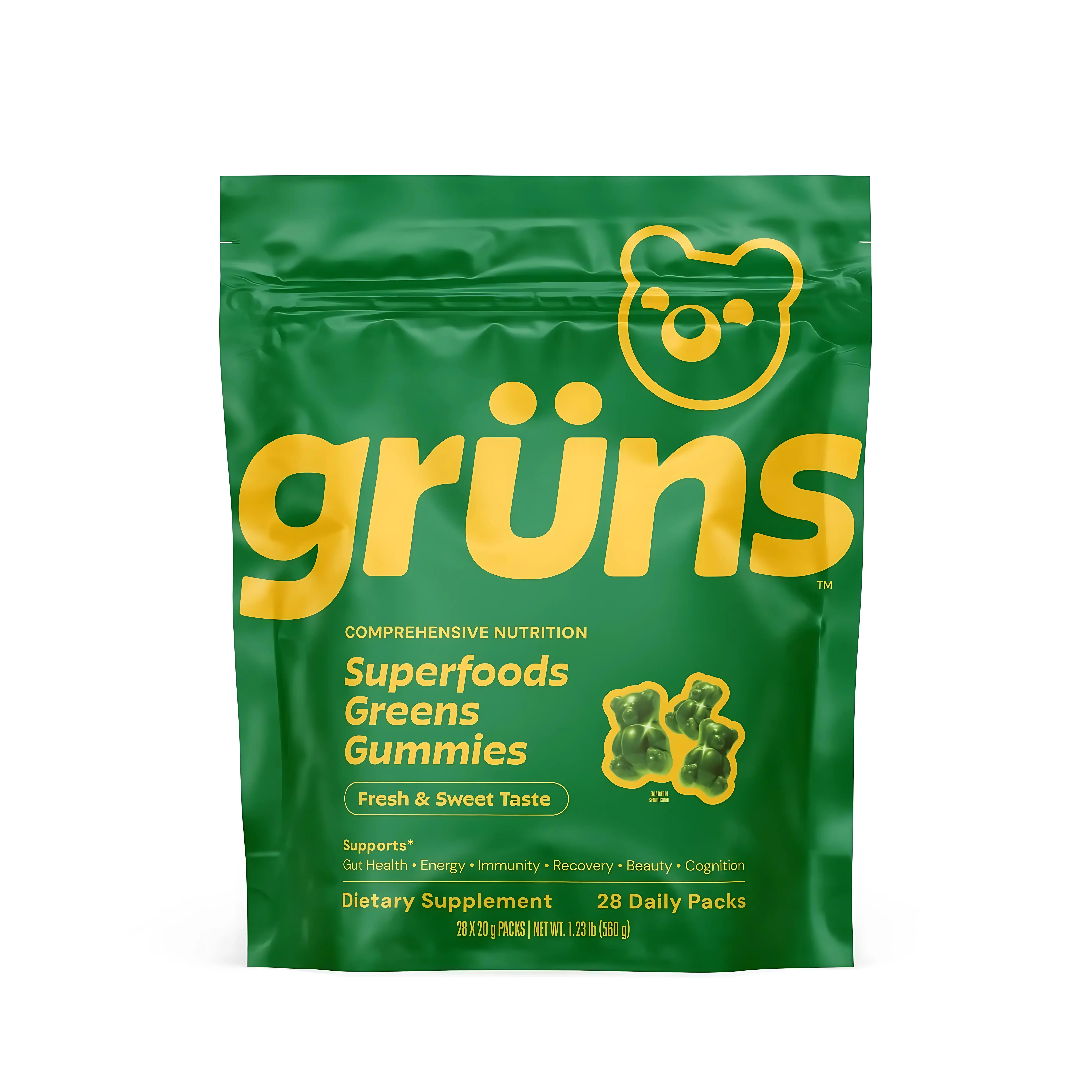 Grüns Superfood Greens Gummies - Comprehensive Blended Vitamins & Minerals Supplement with 60+ Ingredients, Prebiotics for Digestive Health, Adaptogens, Chlorophyll, Chlorella, Fruits, Vegetables, Gluten-Free, Vegan, Third-Party Tested