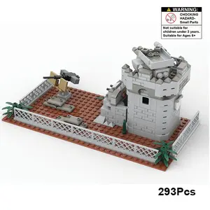 Military Base Desert City Gate Cannon Tower Model, Collectible Building Block Toy, Compatible with Lego Minifigures, Model Kit