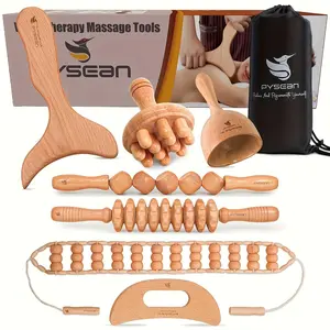 PYSEAN Wooden Massage Set, 7/6/5-in-1 Manual Massager, Relaxation and Muscle Massage Tools