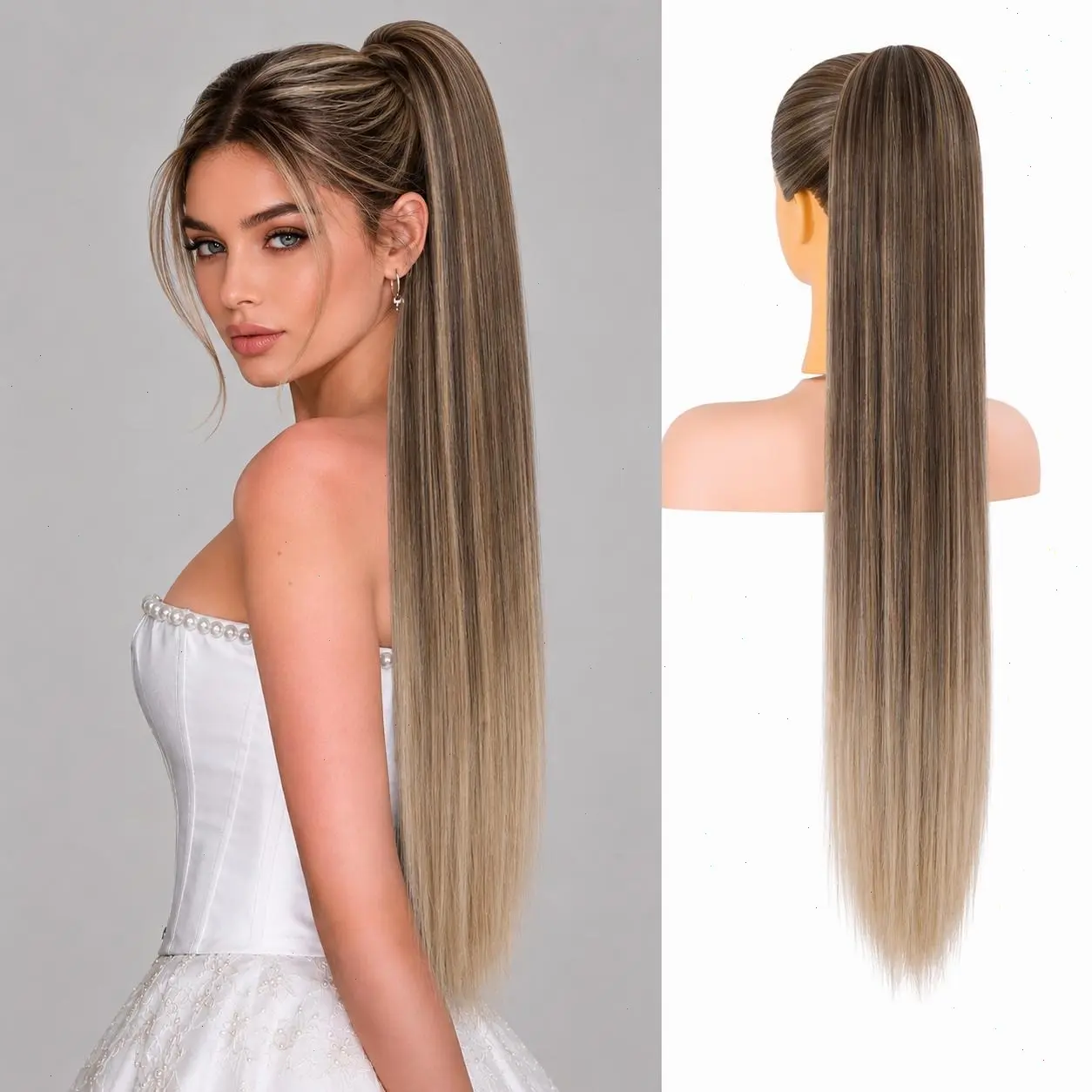 NOKOARI Women's 30" Straight Claw Ponytail Extension, Heat Friendly Synthetic Hair, Soft Texture, Natural Look, Easy-Wear for Daily Wear & Weddings, Claw Clip, Long Length