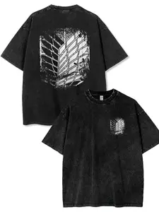 valentine shirts Wings of Freedom Short Sleeve T-Shirt Male Anime Attack Giant Peripheral American Retro Washed Old Loose Top Fashion,summervibes