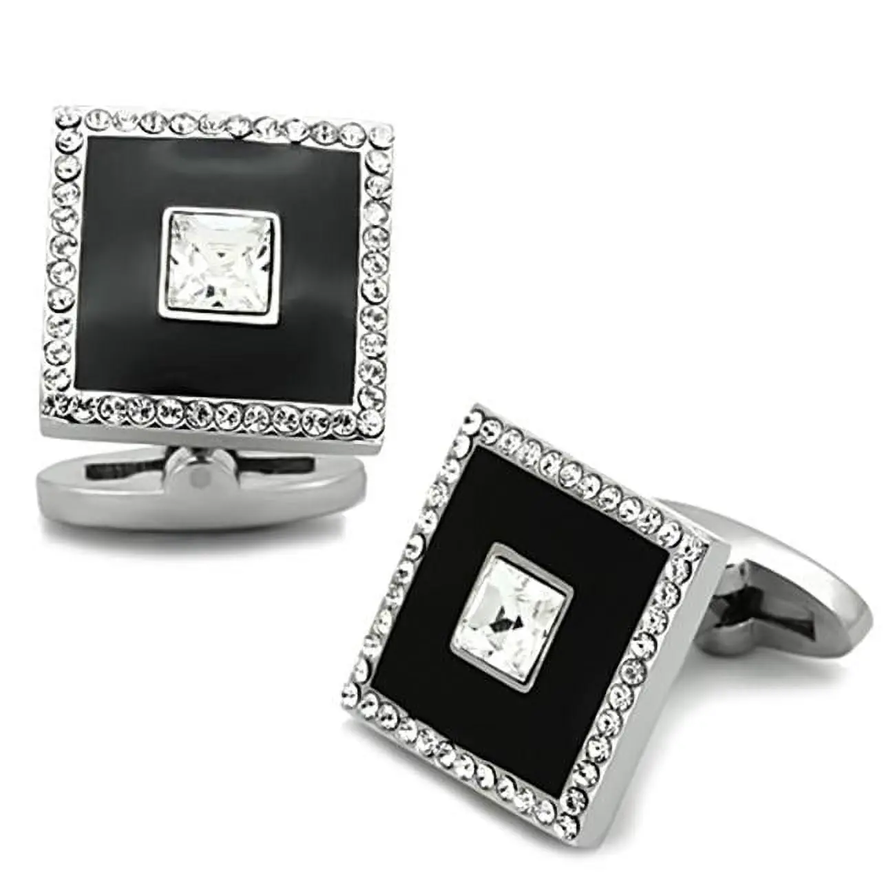 212 MAIN Men's Trendy Stainless Steel Cufflinks - High-Polished, Top-Grade Stone Crystal Shirt Cuff Jewelry Accessory
