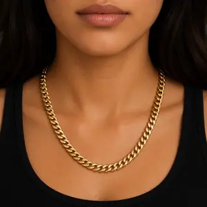18K Gold Filled 6mm Miami Cuban Link Chain (22in) - Sleek Silver, Waterproof Tarnish-Free Stainless Steel, Personalized Gift Ready Platinum & Carat Gold Necklace