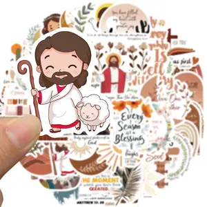 Jesus Themed Sticker, 50pcs/set Waterproof Self Adhesive Decor Paper, Decor Sticker for Gift Greeting Card Water Bottle Laptop Phone, Cases