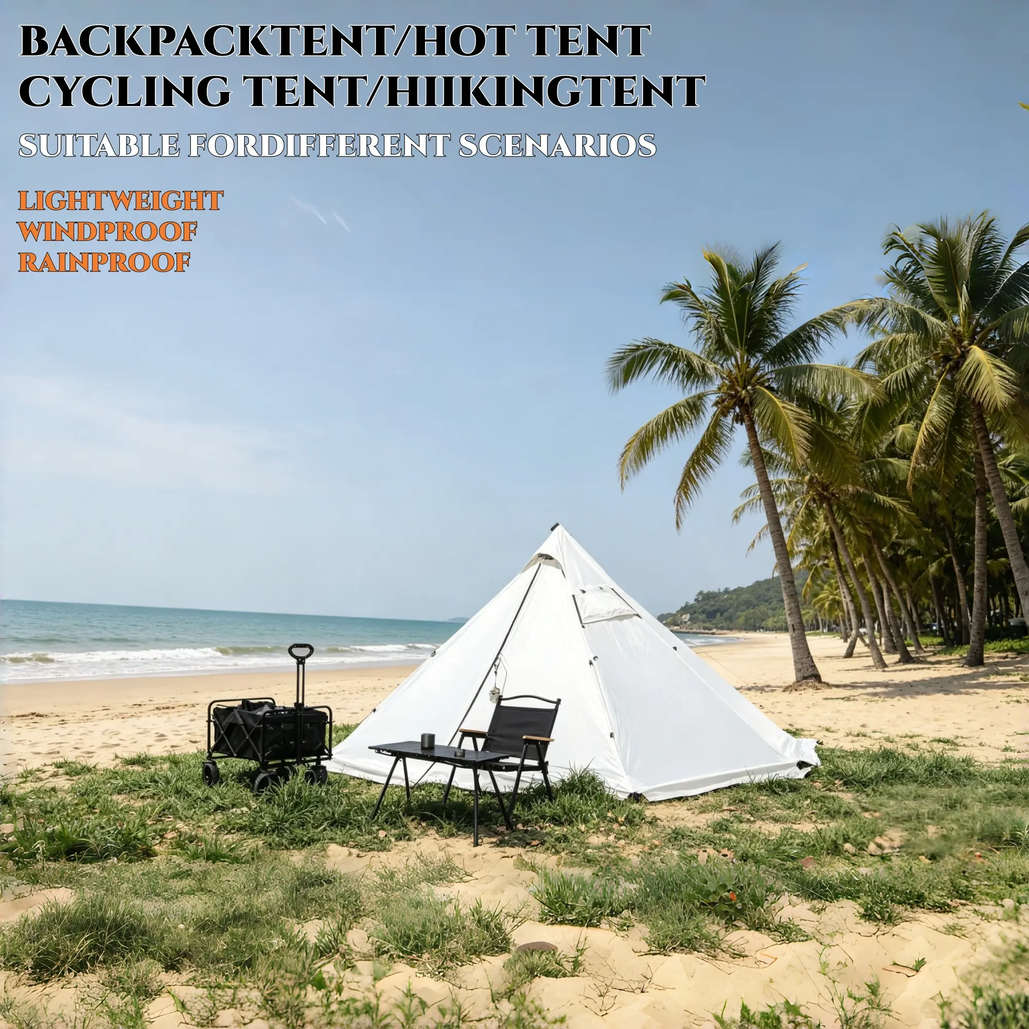 Weatherproof Polyester Tipi Hot Tent for 1-2 Person with Stove Jack & Snow Skirt for Camping, Hiking, and Hunting, Outdoor Trips, Tipi Shape, Functional