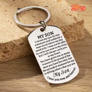 Stainless Steel Dog Tag Keychain For Son Inspirational Gift With Loving Message Durable Keyring Perfect Keepsake For Boys Personalized Collars
