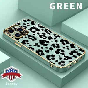 Soft Case for iPhone 15 Pro Max 16 14 Plus 13 12 11 X XS Max XR Leopard - print Elegance Luxury Golden Edge Electroplating TPU Full Camera Lens Protection Phone Cover for