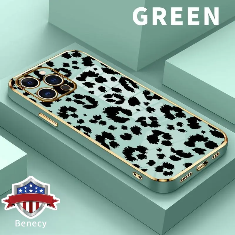 Soft TPU Phone Case - Leopard Print Luxury Gold Edge Electroplated Protective Casing, Slim Shockproof Cover with Full Camera Lens Protection, Raised Edges, Sweat-Resistant Grip - Fits iPhone 16/15/14/13/12/11/X/XS/XR/Pro Max/Plus