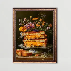 Moody Kitchen Grilled Cheese Art Print - Dark Whimsical Cottagecore Decor