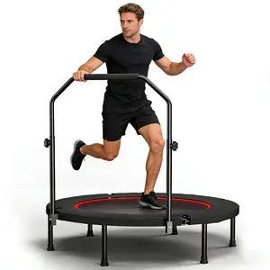 40-Inch Extra-Thick Mini Fitness Trampoline — 6-Leg Stable Support, Silent Design, Foldable Home Fitness Equipment; Features Adjustable-Height Safety Handrail, Suitable for Both Adults and Children