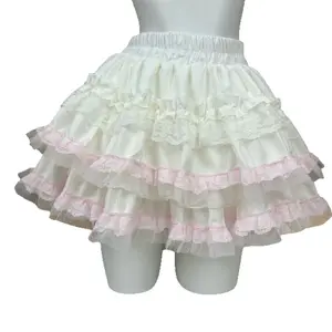 Pink 2026 Ballet Tutu Skirt for Girls Sweet Lace Layered Short Skirt Petite High Waist Princess Skirt Lolita Style Daily Casual Party Wear