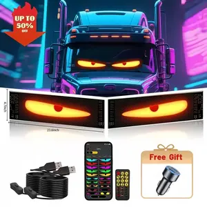 RGB LED Car Sign with APP Control, Programmable Flexible Matrix Display, Devil Eyes Scrolling Text for Windshield Dashboard, Bluetooth USB Powered Vehicle Decoration for Party Concert Taxi