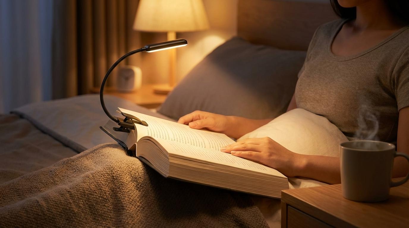 Rechargeable LED Book Light for Reading in Bed – Clip-On Reading Light with 3 Color Modes, Stepless Dimming, Memory Function & Long Battery Life, Eye-Care Portable Light for Book Lovers