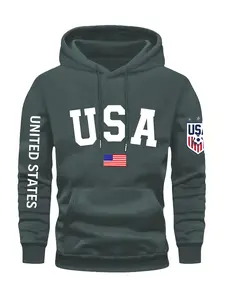 Men's American Flag Print Hoodie, Comfortable Casual Fashion Pullover, Trendy Sports Style, Geometric Pattern, Fall & Winter Wear