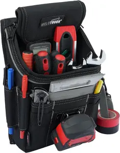 MELOTOUGH Medium Ziptop Tool Pouch with Belt Clip,16-Pocket Heavy Duty Zippered Utility Pouch for Electricians | Tape Measure Clip & Electrical Tape Strap for Carpenters, Plumbers, HVAC, Grey