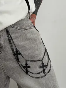 Men's Cross Pendant Multi-Layer Tassel Waist Chain, Street Style Alloy Hip Hop Punk Pants Chain, Vintage Belt Accessory Gift Jewelry