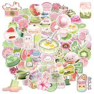 100pcs Pink and Green Fresh Series Graffiti Stickers Suitable for Suitcases, Mobile Phone Cases, Laptops, Helmets, Skateboards Waterproof Decoration DIY Creative Stickers