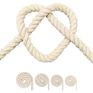Cotton Rope, Black Cotton Cord, 3 Strand Twisted Macrame Cord (Beige, 6mm x 16 Feet)