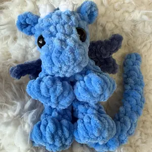 Crochet Dragon Plushie - Blue Color, Soft Plush Material, Cute Design, Approximately 8 Inches Tall, Perfect for Cuddling and Gifting, Soft Stuffed Animal, Kawaii Stuffed Animals