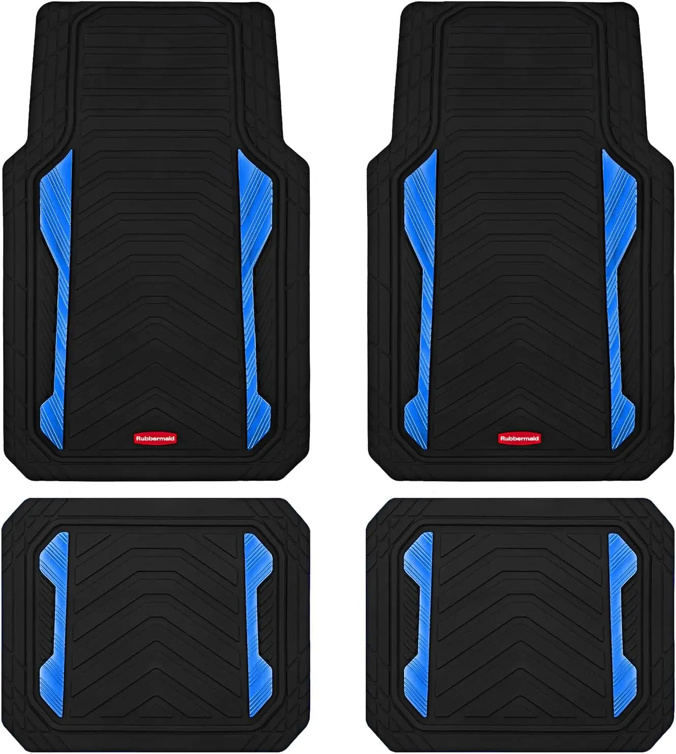 Car Floor Mat, Heavy Duty All-Weather Car Mats Full Set with Dual-Tone Blue Aluminum Inserts – Universal Fit, Anti-Slip Backing, Trim-to-Fit for Most SUV, Sedan, Van