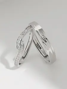 MEISSA Joined Paths Couples' Rings S925 Sterling Silver Mens Womens Matching Diamond Wedding Band Size Adjustable Personalized Gift Engrave Promise Ring Minimalist Stackable Perfect Gift Women Wedding Bands for Women Engagement  Christmas Gifts