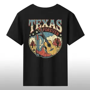 "Vintage Texas Forever T-Shirt |   Western Cowboy Boot Guitar Desert Cactus Graphic Tee |   Texas Pride Shirt"