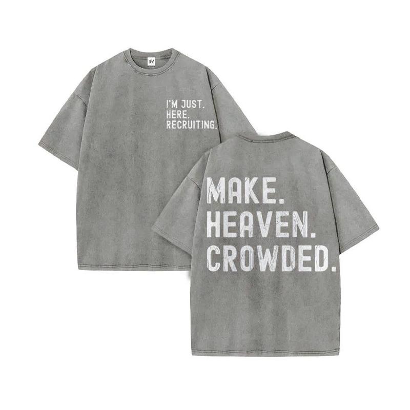 Unisex Make Heaven Crowded Print Acid Washed T-shirt Plus Size