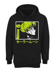 Sailor Moon Usagi Stencil with Japanese Letters Hoodie for Men – Black Pullover Sweatshirt Graphic Tee