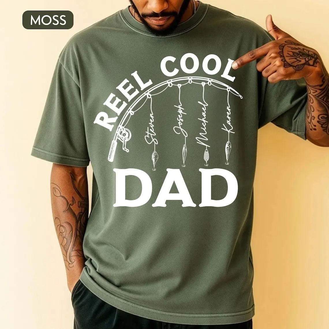 Menswear Graphic Short-Sleeve T-Shirt - Personalized Dad Fishing Top, Custom Name Fisherman Apparel, Father's Day Gift from Kids, Shortsleeve, Tshirt, Smooth, Soft, Unisex, Cotton, Fabric, Retro, True-To-Size Fit