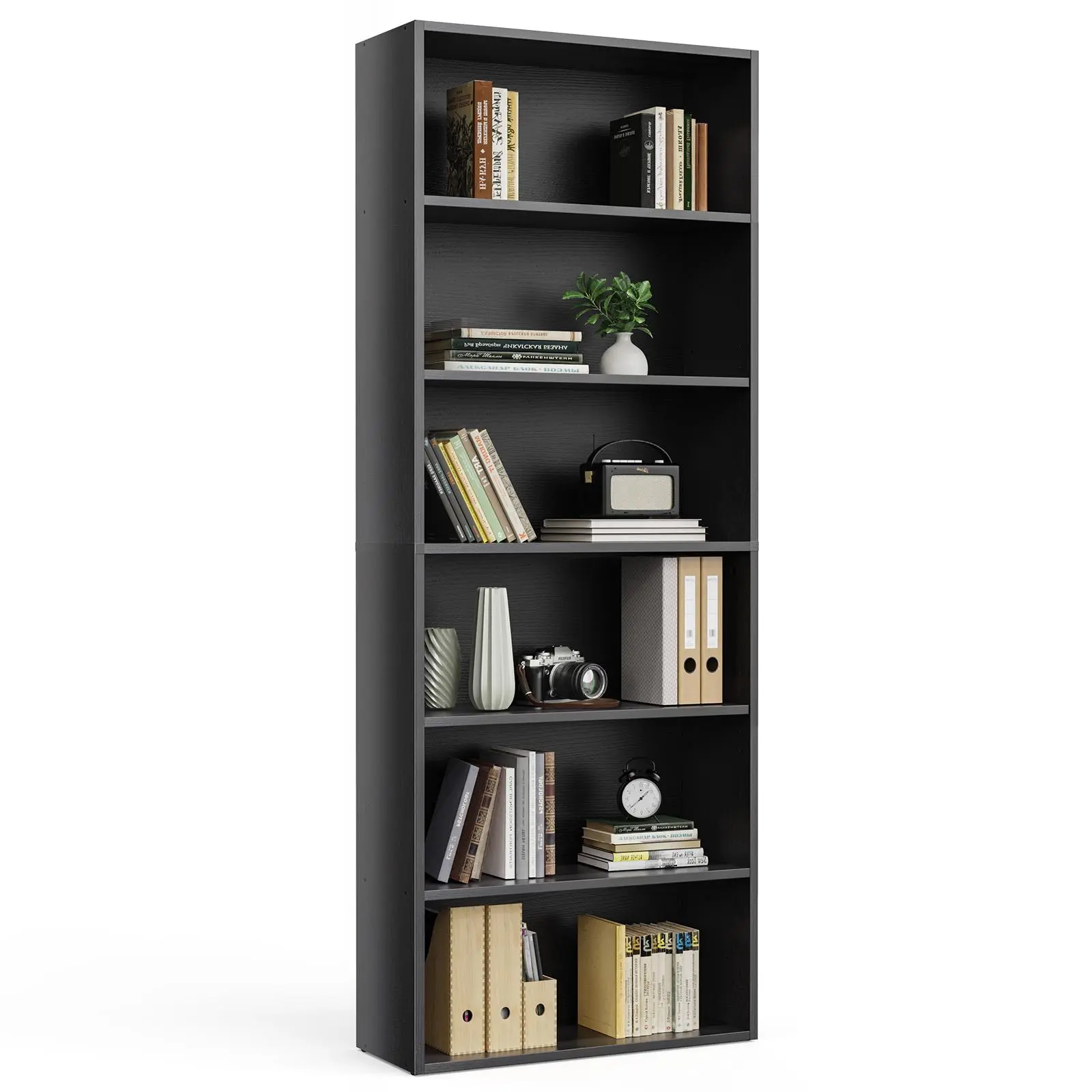 Sturdy Bookshelf with Triangular Reinforcements, 5/6 Tier Tall Bookcase for Living Room Home Office, Wood Grain MDF Storage Shelf