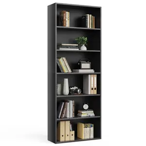 Sturdy Bookshelf with Triangular Reinforcements, 5/6 Tier Tall Bookcase for Living Room Home Office, Wood Grain MDF Storage Shelf