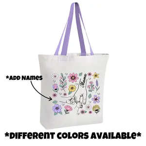 Mama Hands With Name(s) Tote Bag - 14"x15" Size, Zipper Closure, Different Colors Available