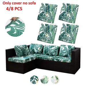4pcs/8pcs Leaf Elastic Print Sofa Cushion Covers Set, Sofa Protector Slipcover, Washable Furniture Protector, Multiple Patterns, Home Decor & Pet Friendly
