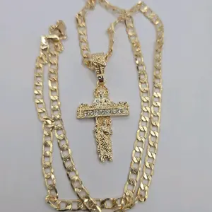 Scared Heart The Last Supper and Sain Jude Cuban Link Necklace Gold-Plated Religious Styles Clear Stone's Limited Edition