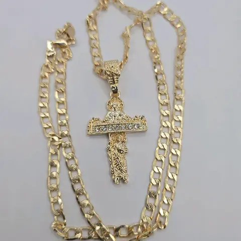 Scared Heart The Last Supper and Sain Jude Cuban Link Necklace Gold-Plated Religious Styles Clear Stone's Limited Edition