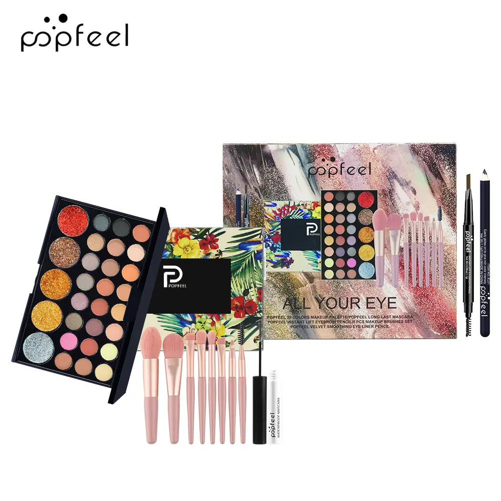 popfeel 12-Piece Cosmetic Multi-Pack Set with 40-Color Waterproof Eyeshadow Palette, Versatile Eye Makeup Gift Box for Youth