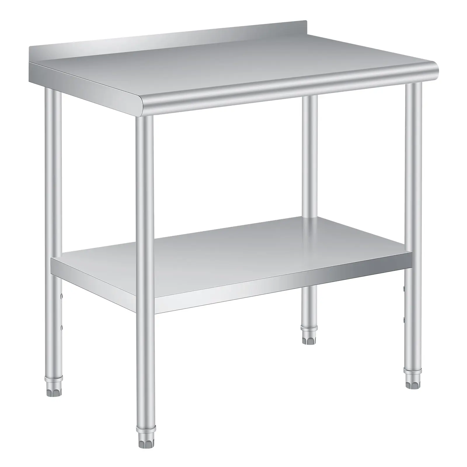 Stainless Steel Prep Table, 24 x 36 Inches, with Backsplash, Adjustable Undershelf and 4 Caster Wheels, Commercial Heavy Duty Table with Under-Deck Adjustment
