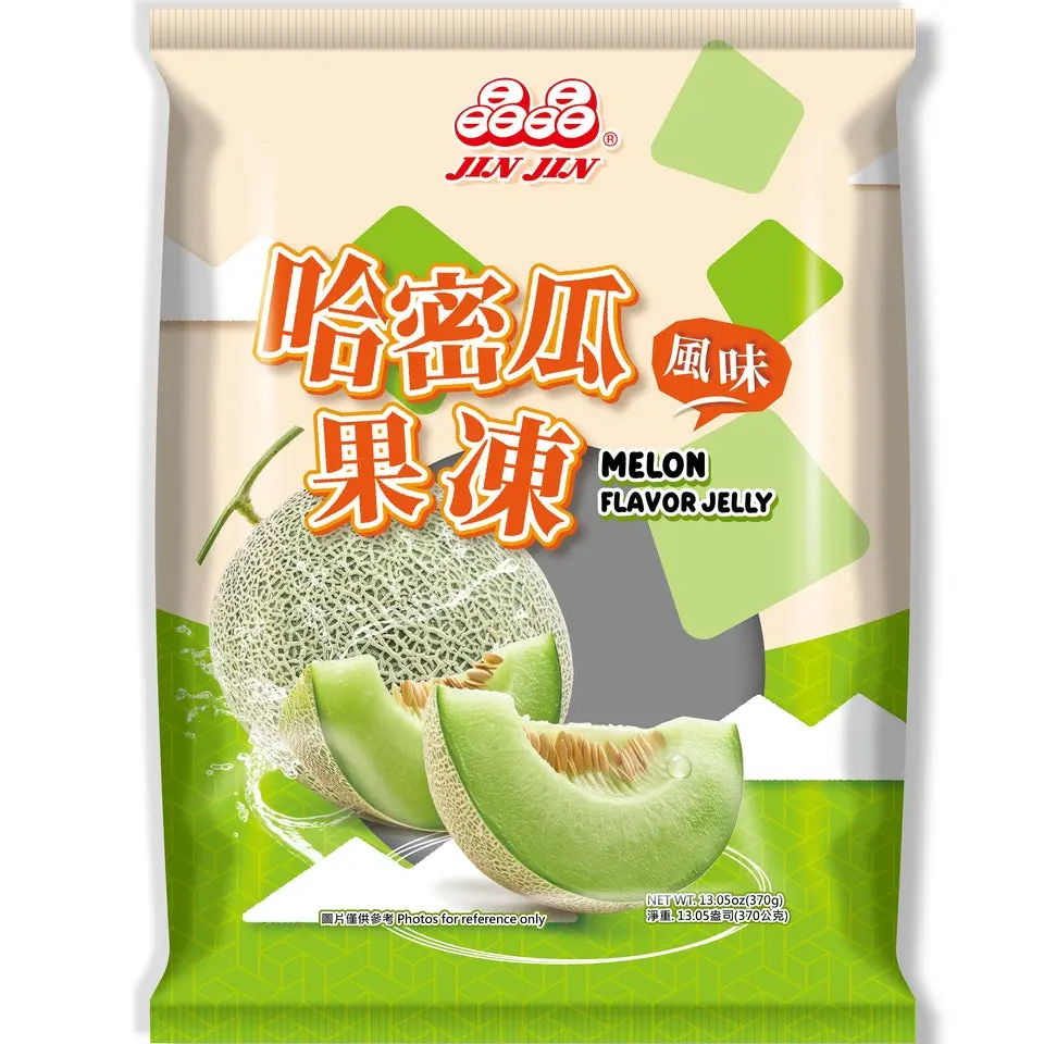 JIN JIN Chewy Melon Jelly Bag - 370g Taiwanese Ambient Sweet Snack, Fruity Dessert with Coconut Gel, Ideal for Party Treats, Lunch Snacks